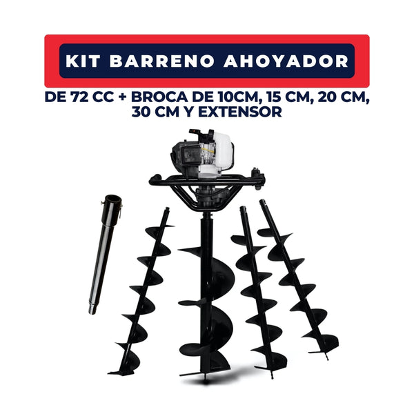 Barreno Ahoyador 72cc + Broca de 10cm + 15cm + 20cm + 30cm + Extensor | Eisen